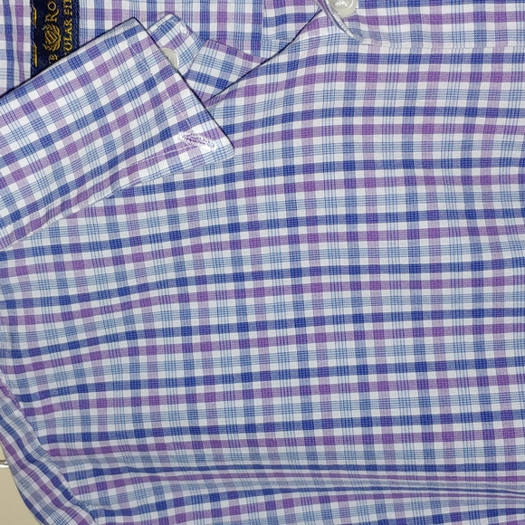Club Room Mens Blue/Purple Plaid Regular Fit Shirt, 17.5 34/35 - Picture 4 of 4